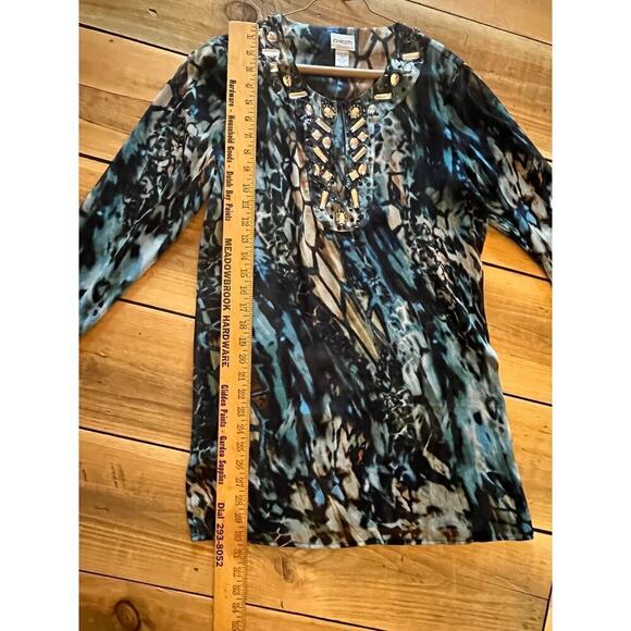 Chico's women's sheer embellished beaded multi color top/blouse. Size 1. - Picture 8 of 10